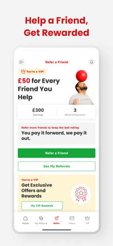 Refer a friend screen showing referral earnings and rewards